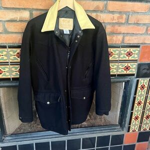 Handsome Schaefer Wool Cattle Ranch Work Chore Coat W Leather Trim Small